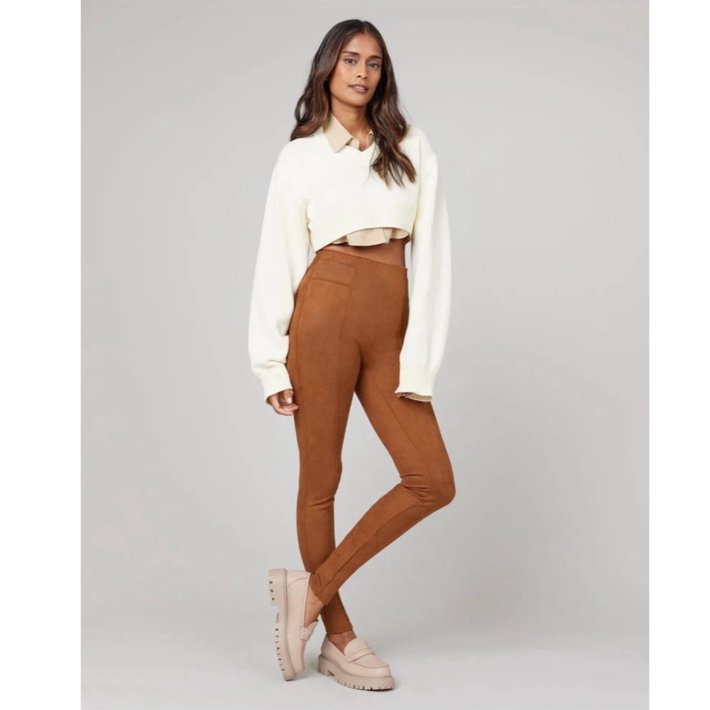Spanx Faux Suede Leggings Women's Medium Rich Caramel Brown